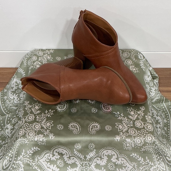 Style & Co. Shoes - Style & Co. Brown Leather Ankle Booties with Stacked Heel